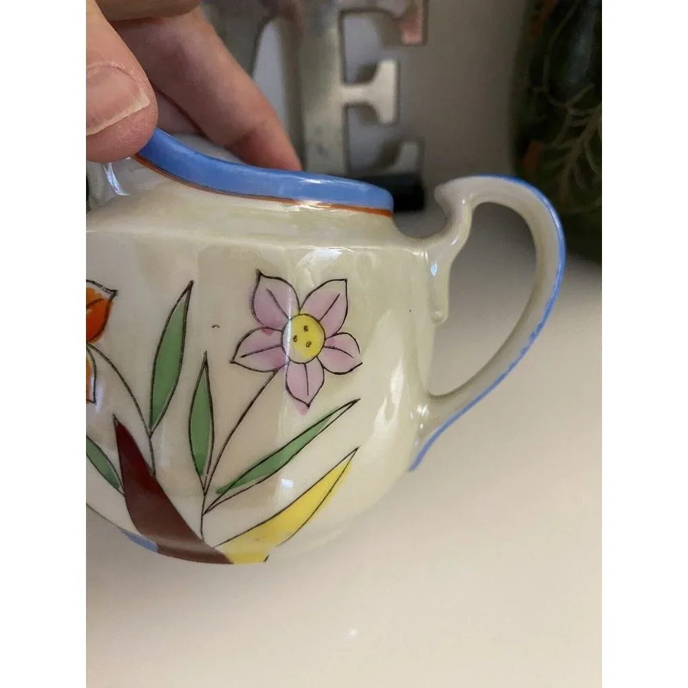 1950's Vintage Japanese Porcelain Lusterware 2 Piece Tea Set Floral Design Great